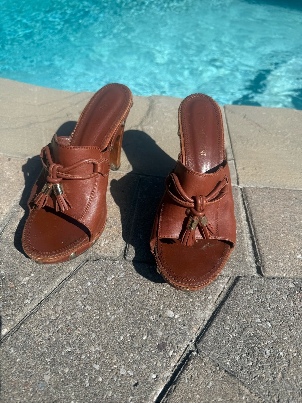 Yves Saint Laurent Brown Leather Tassel Knot Mule Heels